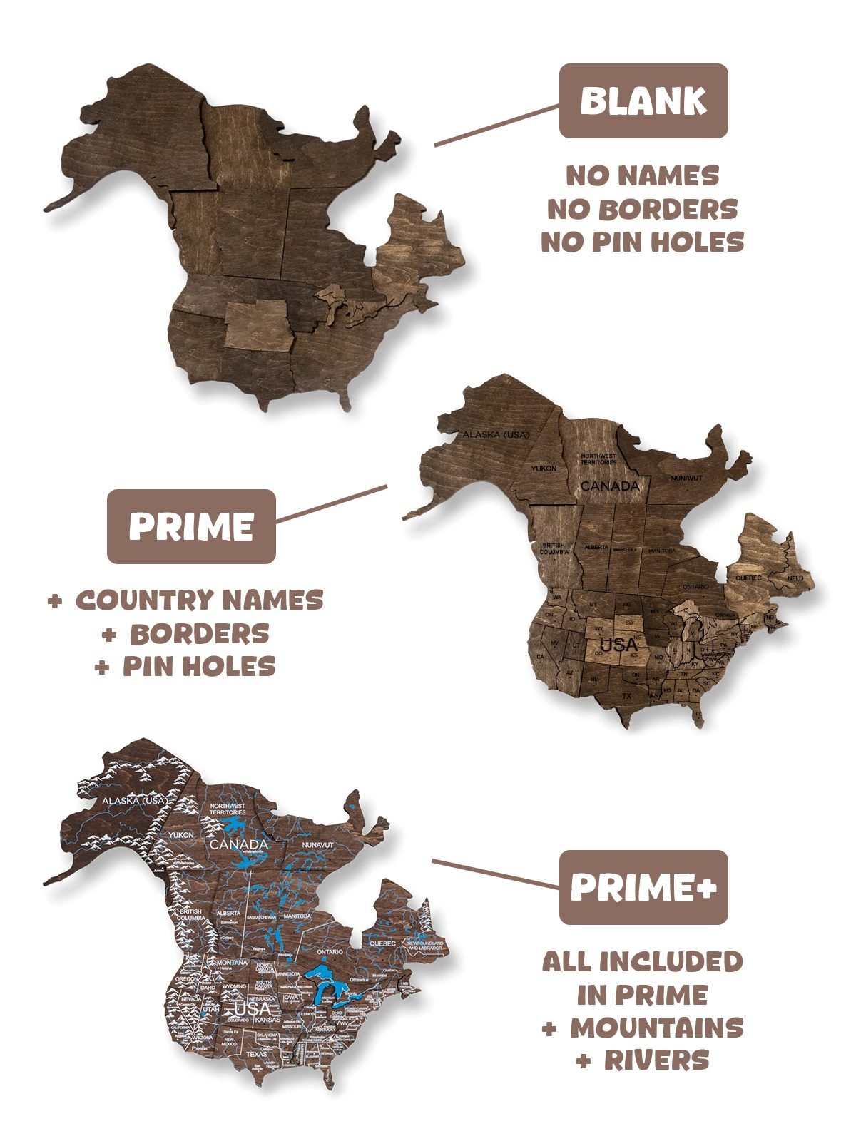 Premium 3D Wooden World Map Dark Walnut Premium 3D Wooden World Map Dark Walnut
