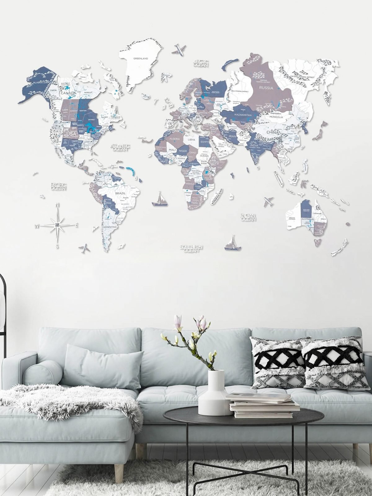 Premium 3D Coloured Wooden World Map Cruise Premium 3D Coloured Wooden World Map Cruise