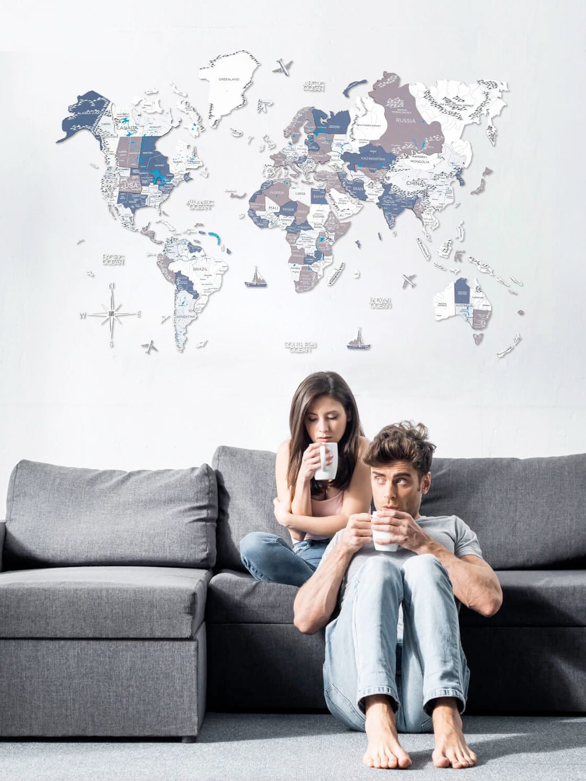 Premium 3D Coloured Wooden World Map Cruise Premium 3D Coloured Wooden World Map Cruise