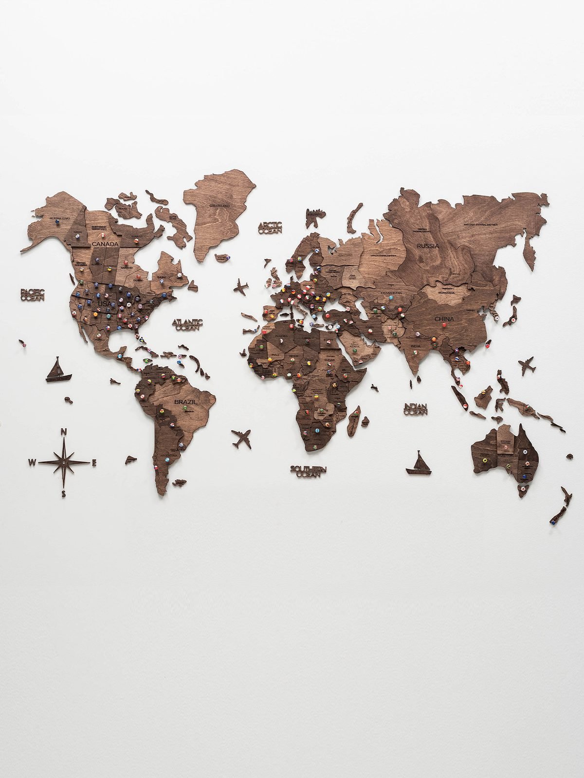 Premium 3D Wooden World Map Dark Walnut total piece Premium 3D Wooden World Map Dark Walnut total piece