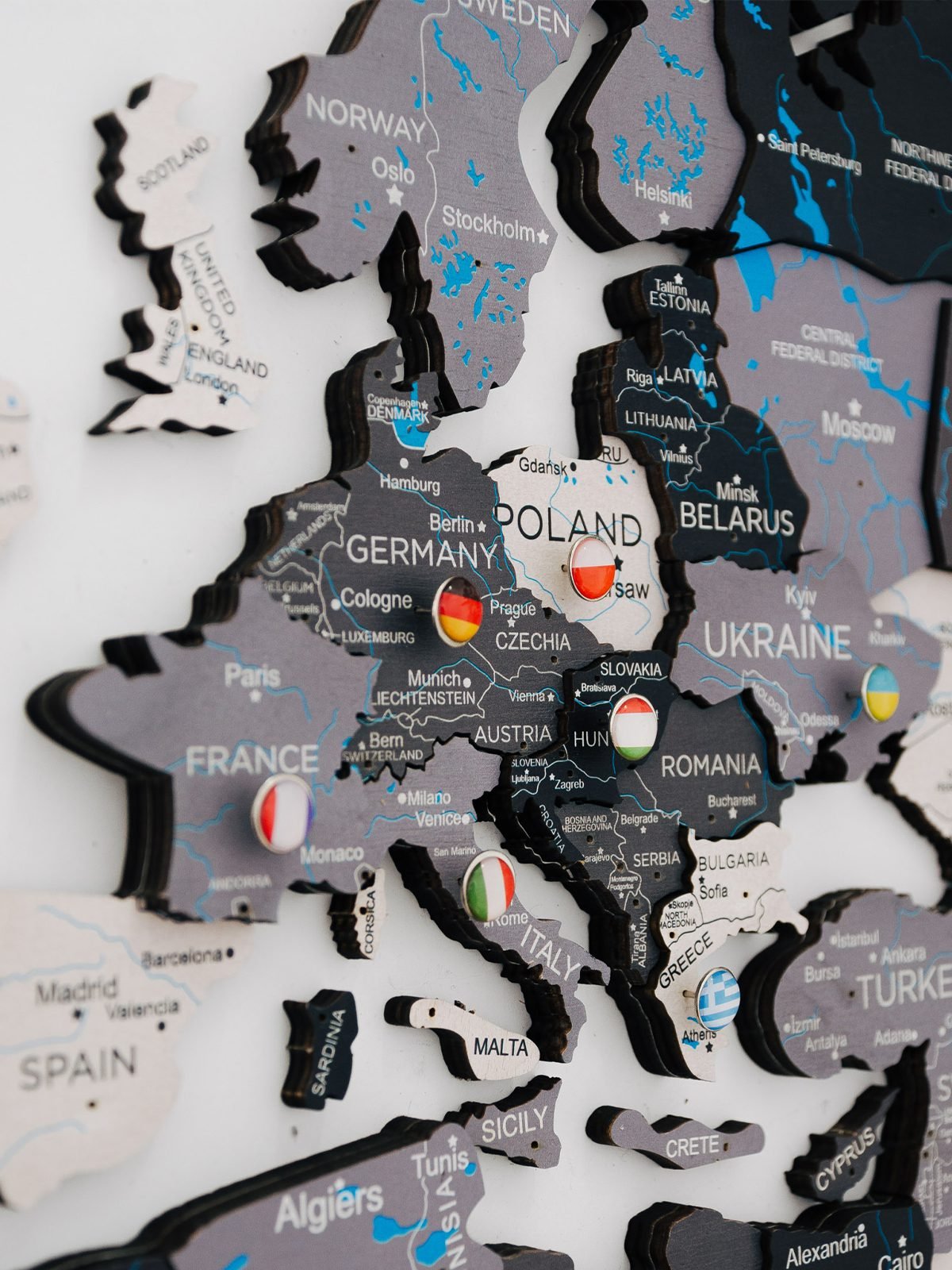 Premium 3D Coloured Wooden World Map Nordik Premium 3D Coloured Wooden World Map Nordik