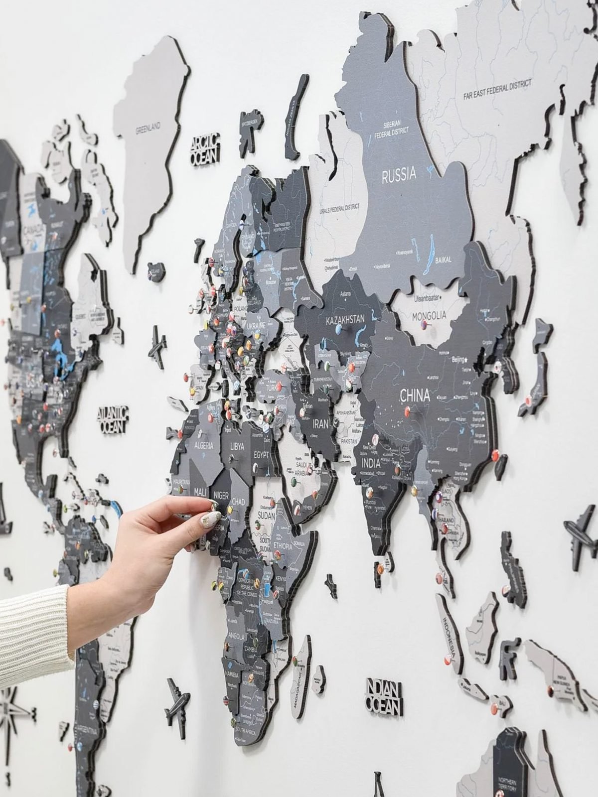 Premium 3D Coloured Wooden World Map Nordik Premium 3D Coloured Wooden World Map Nordik