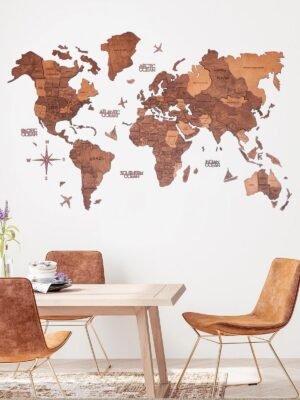 Premium 3D Wooden World Map Oak