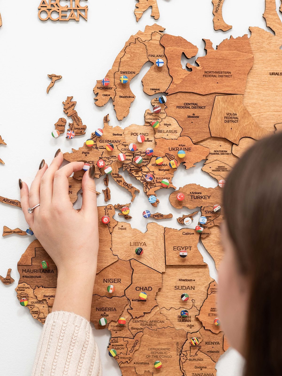 Premium 3D Wooden World Map Oak