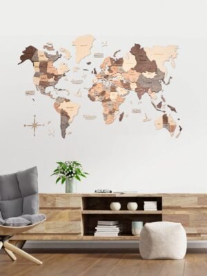 Premium 3D Wooden World Map Smokey