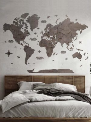 Premium Luxury 3D Wooden World Map Ebony