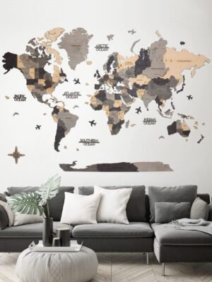 Premium Luxury 3D Wooden World Map Moonstone