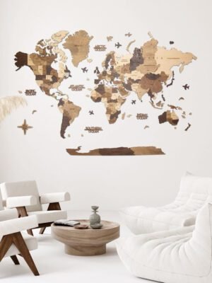 Premium Luxury 3D Wooden World Map Multi Walnut