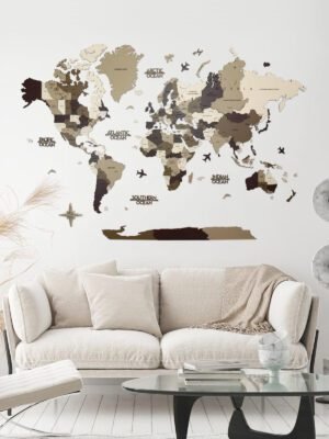 Premium Luxury Coloured 3D Wooden World Map Desert Storm