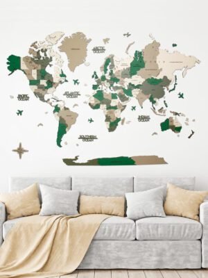 Premium Luxury Coloured 3D Wooden World Map Woodland